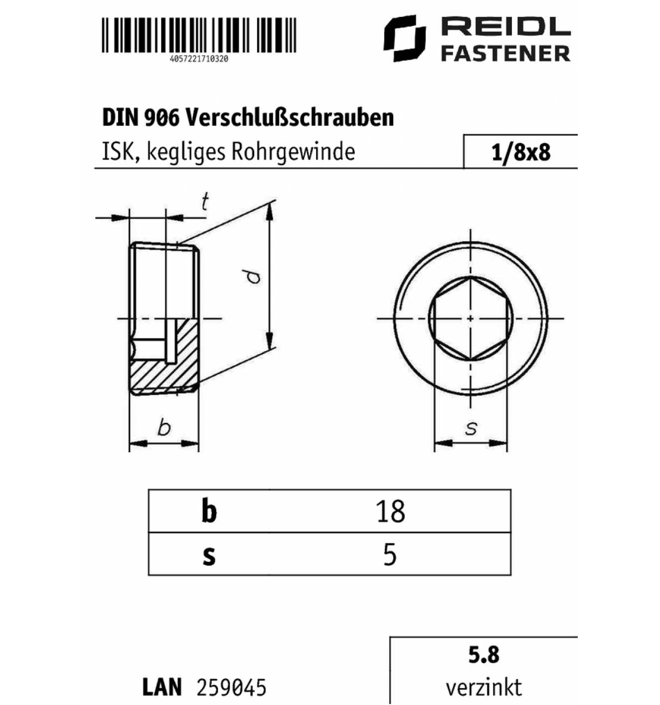 DIN 906 Verschlussschrauben Mit Innensechskant Kegliges Gewinde