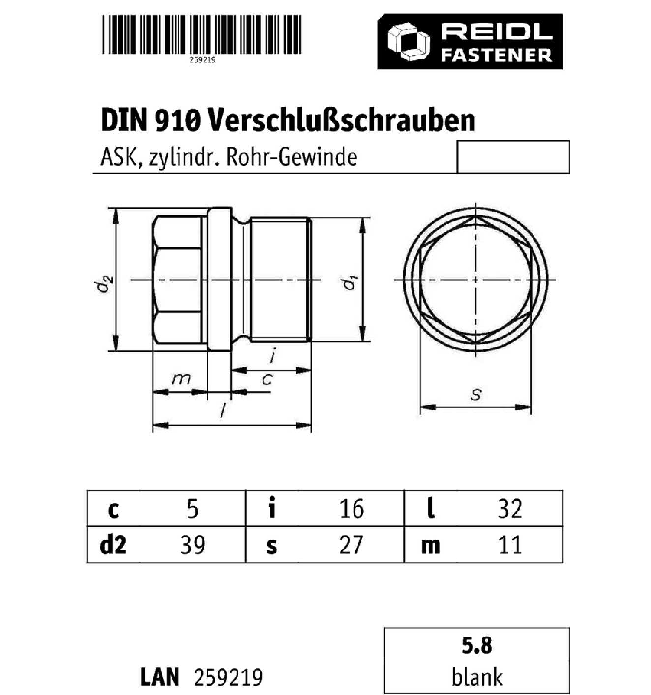 Din Verschlussschrauben Mit Au Ensechskant Zylindrisches Rohr