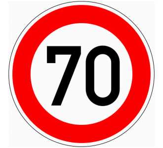 Verkehrszeichen 274-70 Zulässige Höchstgeschwindigkeit 70 km/h, Ø 600 mm, Alu 2 mm, RA2