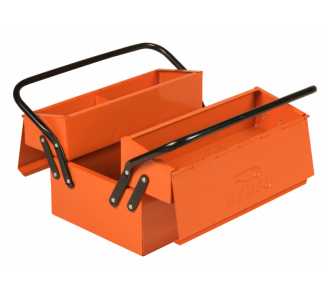 Bahco Metall-Werkzeugkasten mit drei Fächern und Verriegelungsmöglichkeit, 270 mm x 210 mm x 335 mm, orange, 3 Fächer