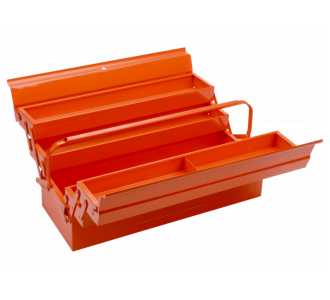 Bahco Metall-Werkzeugkasten mit fünf Fächern und Verriegelungsmöglichkeit, 530 mm x 200 mm x 200 mm, orange, 5 Unterteilungen