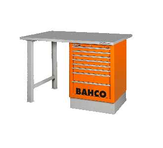 Bahco Robuste Werkbank, mit 40 mm Edelstahl-Arbeitsplatte, 1800 mm, inkl. Werkzeugschrank mit 6 Schubladen, Orange