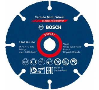 Bosch EXPERT Carbide Multi Wheel Trennscheibe, 76 mm, 10 mm, für Mini-Winkelschleifer