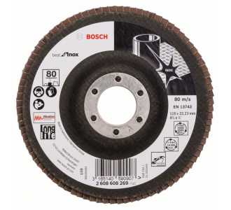 Bosch Fächerschleifscheibe X581, Best for Inox, gerade, 115 mm, 80, Glasgewebe