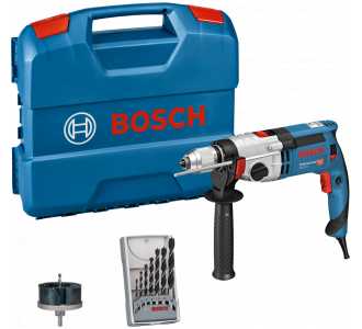 Bosch Schlagbohrmaschine GSB 24-2 mit L-Case, Zubehör, 7-tlg. Holzbohrerset, Lochsägeset