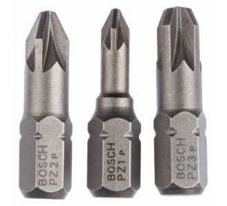 Bosch Schrauberbit-Set Extra-Hart (PZ), 3-tlg., PZ1, PZ2, PZ3, 25 mm