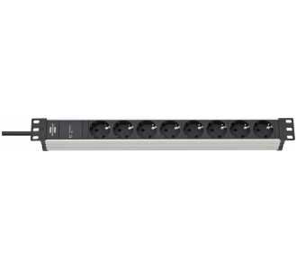 Brennenstuhl Alu-Line Steckdosenleiste 8-fach mit Überspannungsschutz, in 19 Zoll Format und mit 2m Kabel, silber/schwarz
