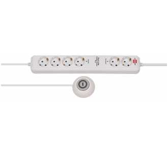 Brennenstuhl Eco-Line Comfort Switch Plus, Steckdosenleiste 6-fach, 2 permanente, 4 schaltbare Steckdosen, beleuchteter Fußschalter, weiß