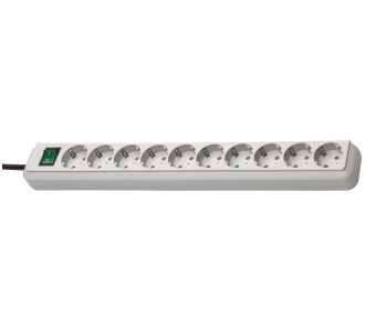 Brennenstuhl Eco-Line, Steckdosenleiste 10-fach (Steckerleiste mit Kindersicherung, Schalter und 3m Kabel) lichtgrau
