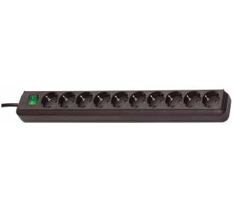 Brennenstuhl Eco-Line, Steckdosenleiste 10-fach (Steckerleiste mit Kindersicherung, Schalter und 3m Kabel) schwarz