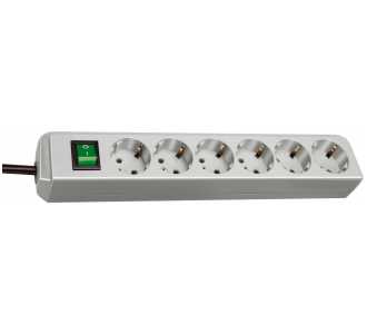 Brennenstuhl Eco-Line, Steckdosenleiste 6-fach (Steckerleiste mit Kindersicherung, Schalter und 1,5m Kabel) lichtgrau