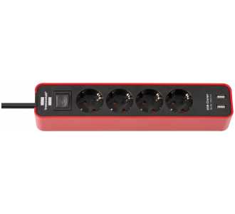 Brennenstuhl Ecolor 4fach rot/schwarz *DE* 1,5m H05VV-F3G1,5 mit Schalter & USB