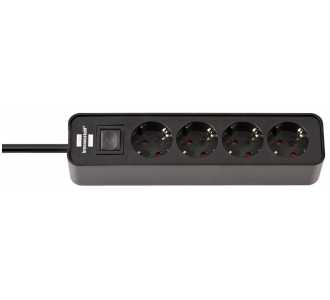 Brennenstuhl Ecolor 4fach schwarz/schwarz *DE* 1,5m H05VV-F3G1,5 Kabel mit Schalter