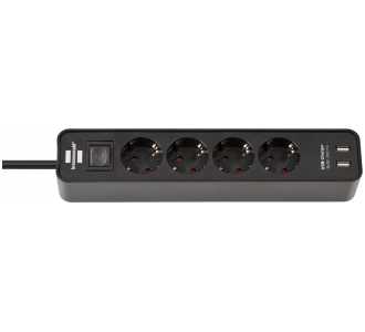Brennenstuhl Ecolor 4fach schwarz/schwarz *DE* 1,5m H05VV-F3G1,5 mit Schalter & USB