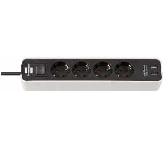 Brennenstuhl Ecolor 4fach weiß/schwarz *DE* 1,5m H05VV-F3G1,5 mit Schalter & USB