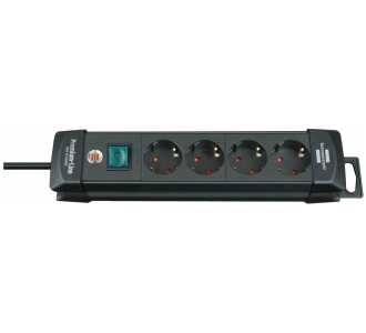 Brennenstuhl Premium-Line, Steckdosenleiste 4-fach (Steckerleiste mit Schalter und 1,8m Kabel -45° Winkel der Schutzkontakt-Steckdosen) schwarz