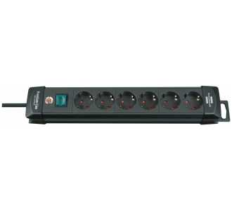 Brennenstuhl Premium-Line, Steckdosenleiste 6-fach (Steckerleiste mit Schalter und 3m Kabel - 45° Winkel der Schutzkontakt-Steckdosen) schwarz