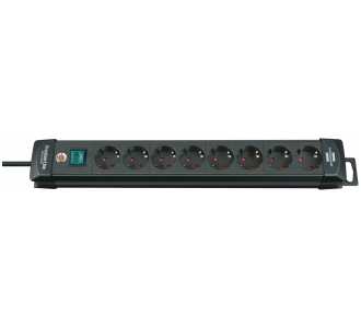 Brennenstuhl Premium-Line, Steckdosenleiste 8-fach (Steckerleiste mit Schalter und 3m Kabel - 45° Winkel der Schutzkontakt-Steckdosen) schwarz
