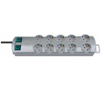 Brennenstuhl Primera-Line, Steckdosenleiste 10-fach, mit 2 Schaltern für je 5 Steckdosen und 2m Kabel, silber