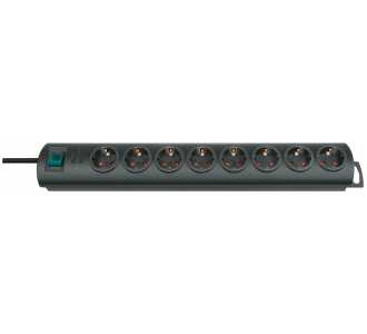Brennenstuhl Primera-Line, Steckdosenleiste 8-fach, mit Schalter und 2m Kabel, 90° Anordnung der Steckdosen, schwarz
