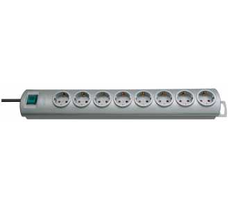 Brennenstuhl Primera-Line, Steckdosenleiste 8-fach (Steckerleiste mit Schalter und 2m Kabel, 90° Anordnung der Steckdosen) silber