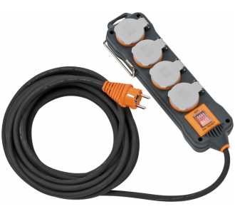 Brennenstuhl professionalLINE Steckdosenblock IP54 / Steckdosenverteiler 4-fach, 5 m Kabel, ständiger Einsatz im Freien