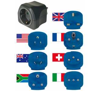 Brennenstuhl Reisestecker-Set / Reiseadapter-Set, Reise- Steckdosenadapter mit verschiedenen Aufsätzen für mehr als 150 Länder, 7 x Steckereinsätze, s