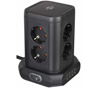 Brennenstuhl Steckdosenturm 8-fach mit USB, Steckdosenblock 8-fach mit 4x USB, Steckdosen in 45°-Anordnung, 2m Kabel, schwarz
