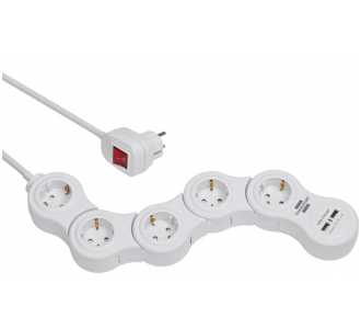 Brennenstuhl Vario Power Steckdosenleiste mit USB-Ladefunktion / Bewegliche Steckdosenleiste 5-fach (1,4m Kabel, mit Schalter und 2 USB Ladebuchsen)
