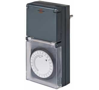 Brennenstuhl Zeitschaltuhr MZ 44, mechanische Timer-Steckdose (Tages-Zeitschaltuhr, IP44 geschützt, Kindersicherung & Schutzabdeckung) schwarz