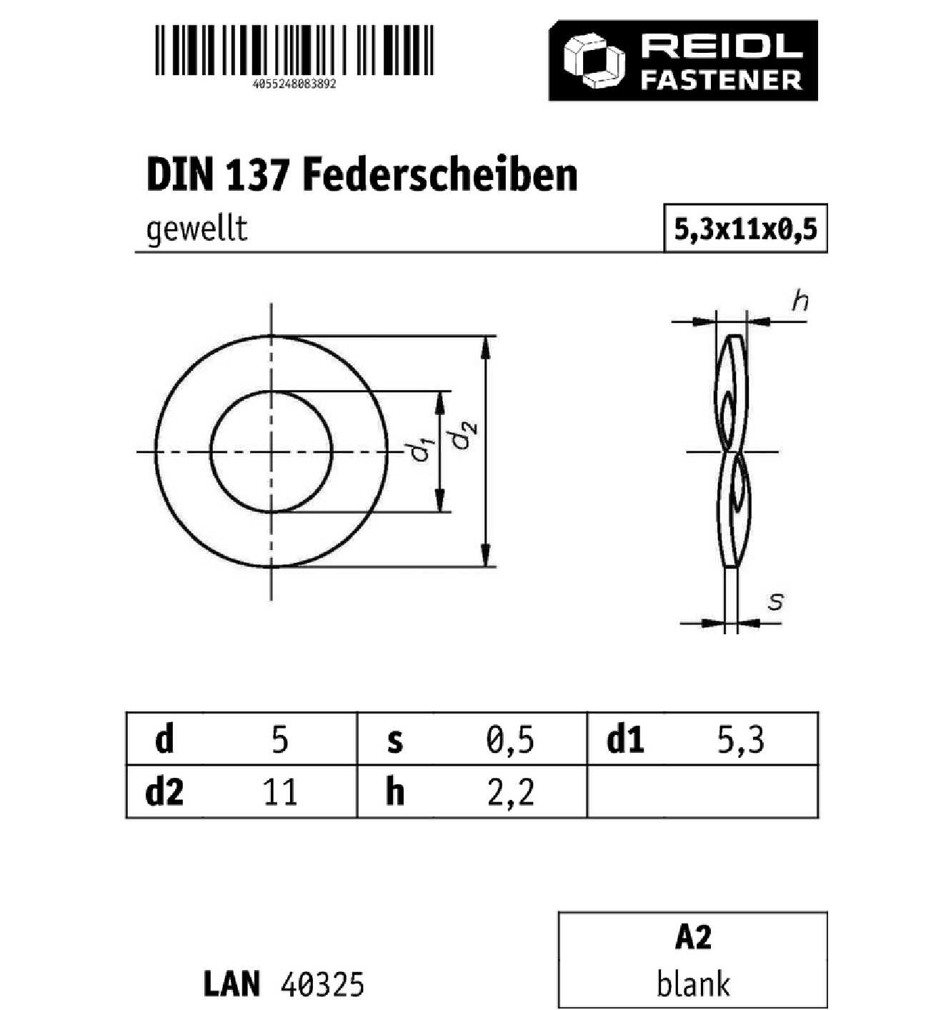 DIN 137 Federscheiben Form B, 5 (5,3x11x0,5), Gewellt, A2 Blank - Bei ...