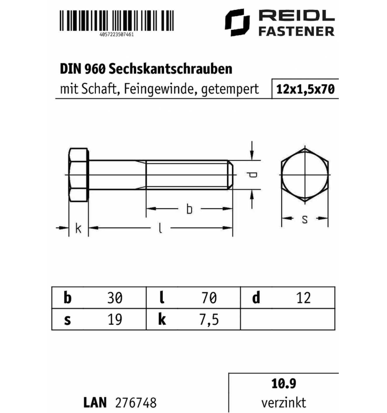 DIN 960 10.9 blank Restposten 4,0 kg Sechskant-Schrauben M 12x1,5x70 ähnl 