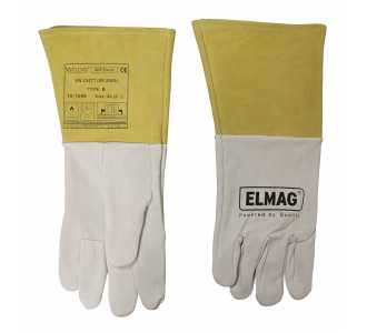ELMAG 5-Finger-Schweißerhandschuhe WELDAS 10-1009 M, WIG/TIG aus Ziegen-Vollleder mit Rind-Spaltleder Stulpe, L=35 cm, Gr. 8,5 (1 Paar)
