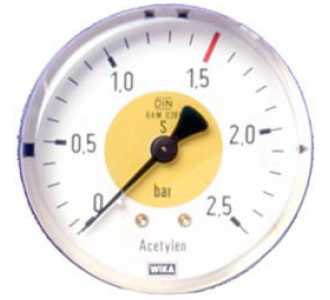 ELMAG Arbeitsdruckmanometer (Azetylen), Ø 63mm, 0-2,5 bar, AG 1/4' unten, Druckregler zu Stahlflasche