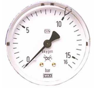 ELMAG Arbeitsdruckmanometer (Sauerstoff), Ø 63mm, 0-16 lt./Min., AG 1/4' unten, Druckregler zu Stahlflasche