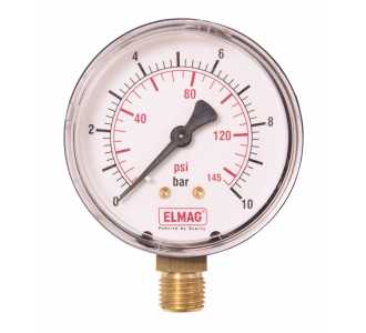 ELMAG Druckmanometer 0-10 bar, Ø 63 mm, Ø 1/4' Außengewinde unten