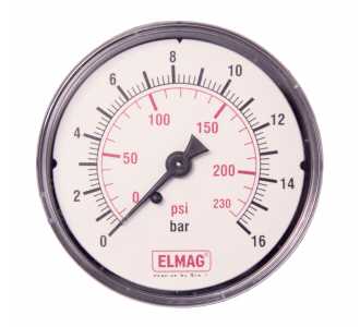 ELMAG Druckmanometer Metallgehäuse 0-16 bar, Ø 63 mm, 1/4' Außengewinde hinten
