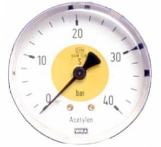 ELMAG Flaschendruckmanometer (Azetylen), Ø 63mm, 0-40 bar, AG 1/4' unten, Druckregler zu Stahlflasche