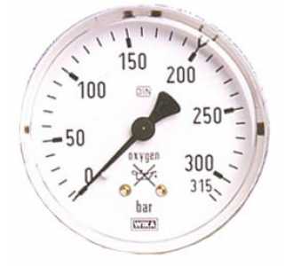 ELMAG Flaschendruckmanometer (Sauerstoff), Ø 63mm, 0-315 bar, AG 1/4' unten, Druckregler zu Stahlflasche