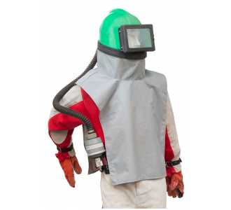 ELMAG Schutzmaske (Helm) komplett Typ 'Astro' M06, für Sandstrahlgeräte, inkl. Beckengurt mitRegeleinheit und Aktivkohlefilter