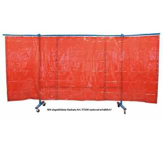 ELMAG Schweißerschutzwand 3-tlg., mit Folienvorhang, rot, DIN EN 1598, Breite: 3,8m (Mittelteil 2,1m + 2 Schwenkarme á 0,85m), Höhe: 1,83m, Bodenfreih
