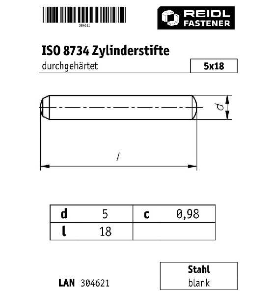 zylinderstift iso 8734 din