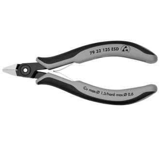 Knipex Präzisions-Elektronik-Seitenschneider ESD, mit Mehrkomponenten-Hüllen, brüniert, 125 mm, Art.Nr. 79 32 125 ESD