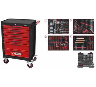 KS Tools ECOline Werkstattwagen schwarz/rot, mit 7 Schubladen und 515 Premium-Werkzeugen