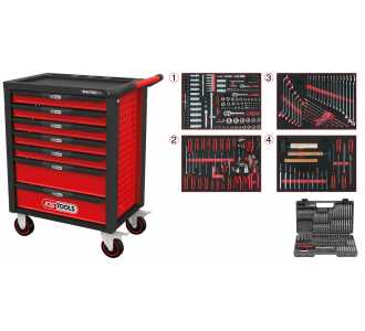 KS Tools RACINGline Werkstattwagen schwarz/rot, mit 7 Schubladen und 515 Premium-Werkzeugen