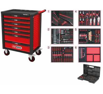 KS Tools RACINGline Werkstattwagen schwarz/rot, mit 7 Schubladen und 598 Premium-Werkzeugen