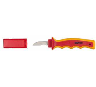 KS Tools Kabel-Abisoliermesser mit Schutzisolierung, 200 mm, kurze und abgewinkelte Schneide für feine Kabelarbeiten