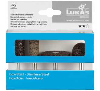 LUKAS Schleifstift-Set 4-tlg. für Edelstahl Schaft 6 mm Korund, Fachhandel weich