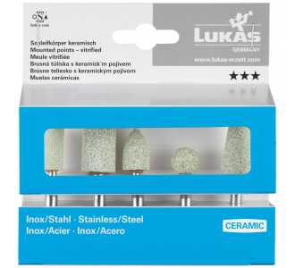 LUKAS Schleifstift-Set 5-tlg. für Edelstahl/Stahl Schaft 6 mm Ceramic, Fachhandel