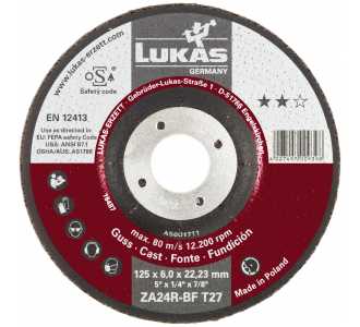 LUKAS Schruppscheibe T27 für Guss 125x6 mm gekröpft, für Winkelschleifer, ZA24R-BF